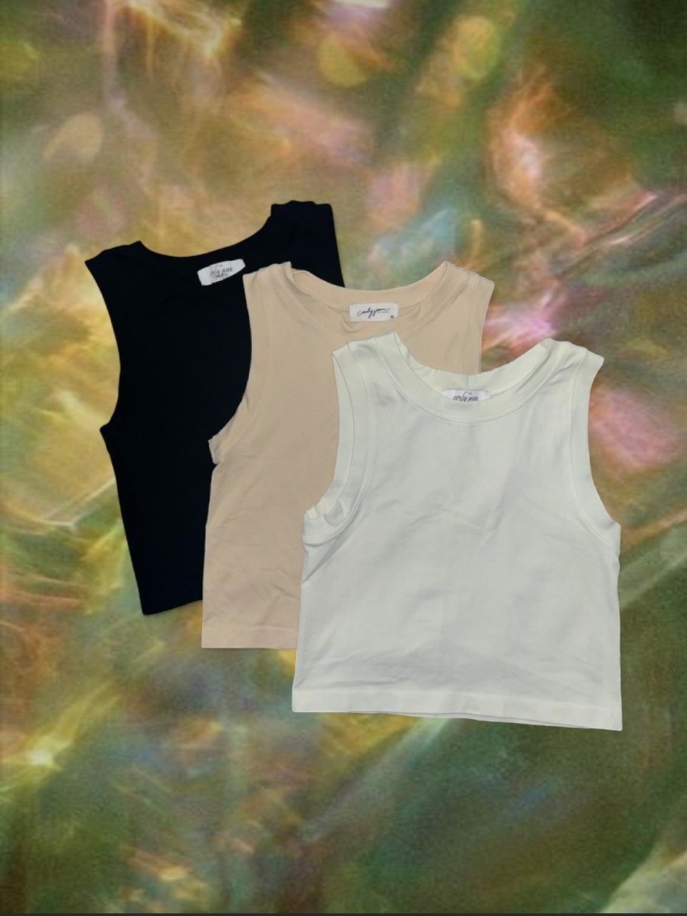 Carly Jean Los Angeles Sleeveless Tank Trio — Black, Beige & White